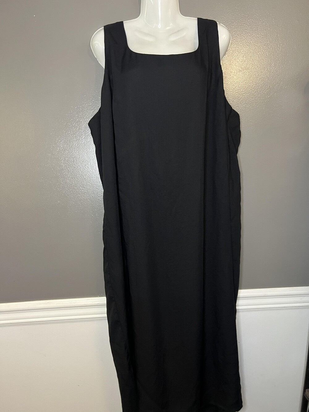Vintage Gemini II Designs Dress Womens 18 Black Tank Maxi Square Neck Made USA